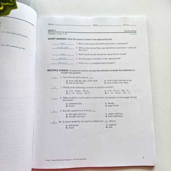 Abeka Keyboarding and Document Processing 2nd Edition, Quiz Key, Solution Key - Picture 5 of 7